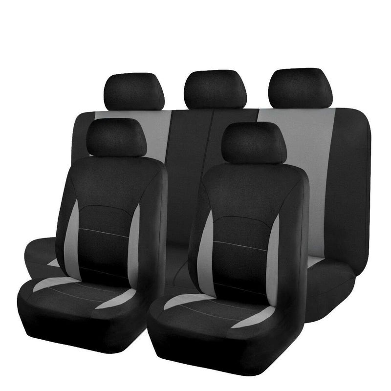 Flying Banner Car Seat Covers Front Seats Rear Bench Polyester car seat Protectors Easy installations Rear Bench Split Classic Man Lady Truck (Full Set - Low Back, Black Gray) - Image 1